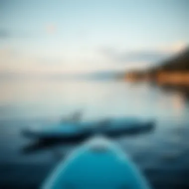Calm Waters and Paddle Boards Average size paddle board on calm water