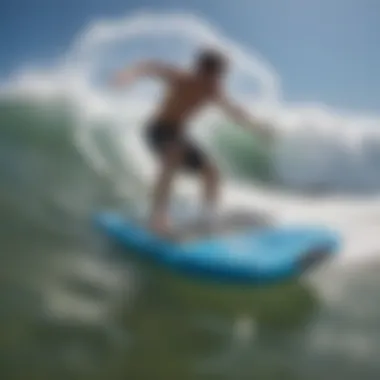 A dynamic view of a boogie board in action on the waves