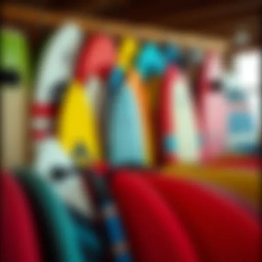 A vibrant collection of boogie boards on display