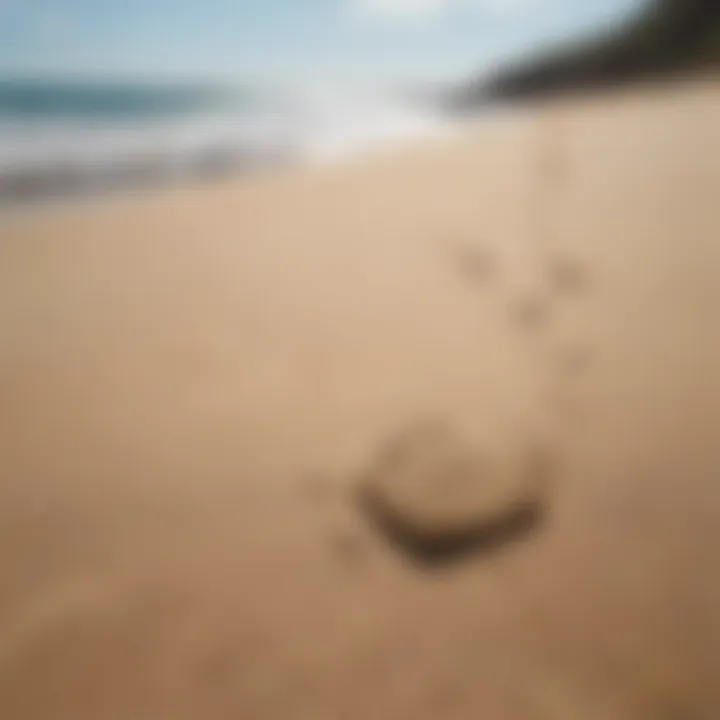 Close-up of sand with ocean waves in the background