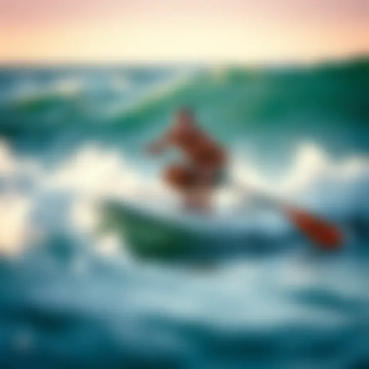 Paddleboarder navigating challenging waves