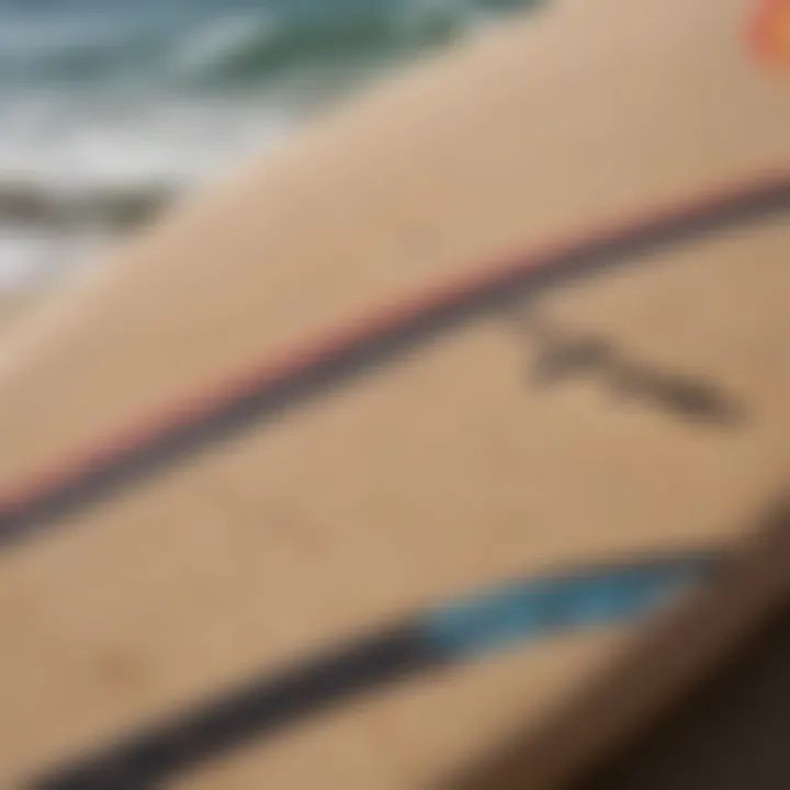 A close-up of skimboard dimensions with measurement markings