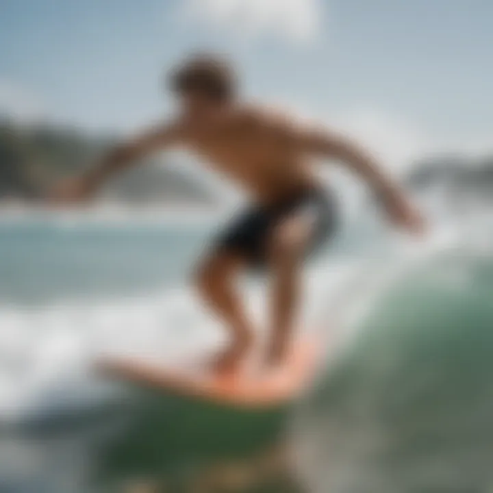 A person demonstrating the technique of skimboarding