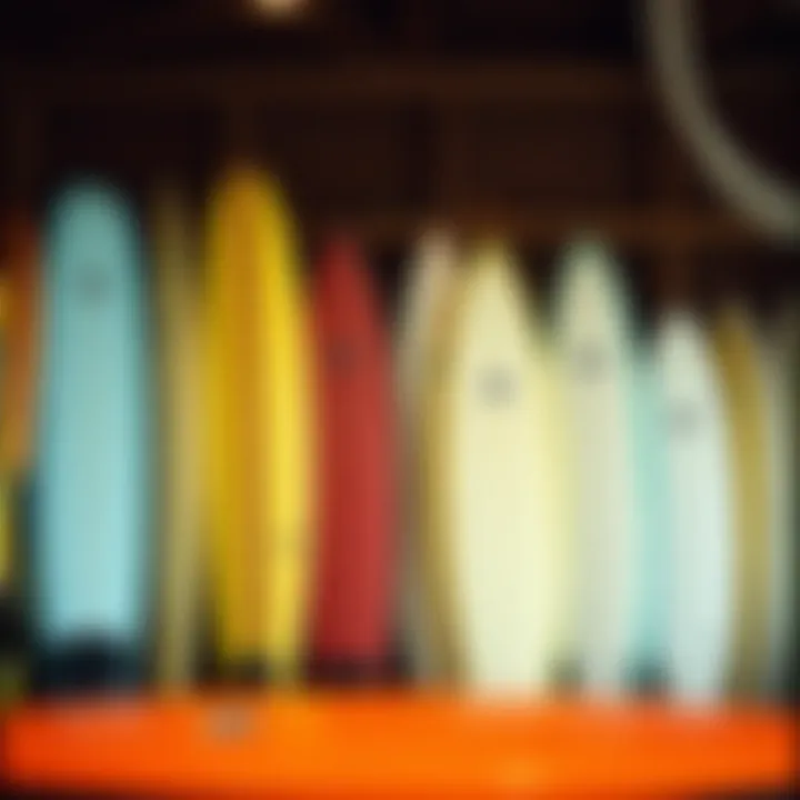Variety of surfboard lengths displayed