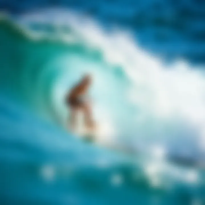 Surfer riding a wave with the appropriate board