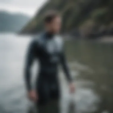 Person testing a wetsuit in cold water