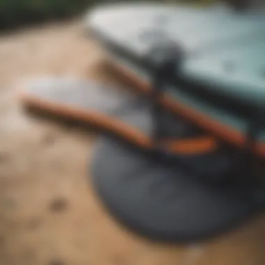 Close-up of quality paddle board equipment laid out for beginners