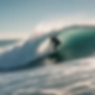 Action Shot of Bodyboarding A bodyboarder catching a wave