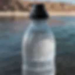 Close-up of a water bottle with hydration measurement markings