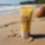 Close-up of Sun Bum Coconut Lip Balm on a sandy beach