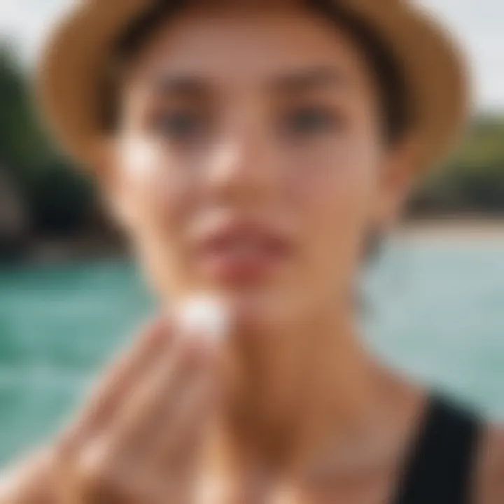 Watersports enthusiast applying lip balm before surfing