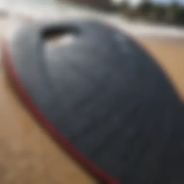 Close-up of a bodyboard showcasing its textured surface and edge design.