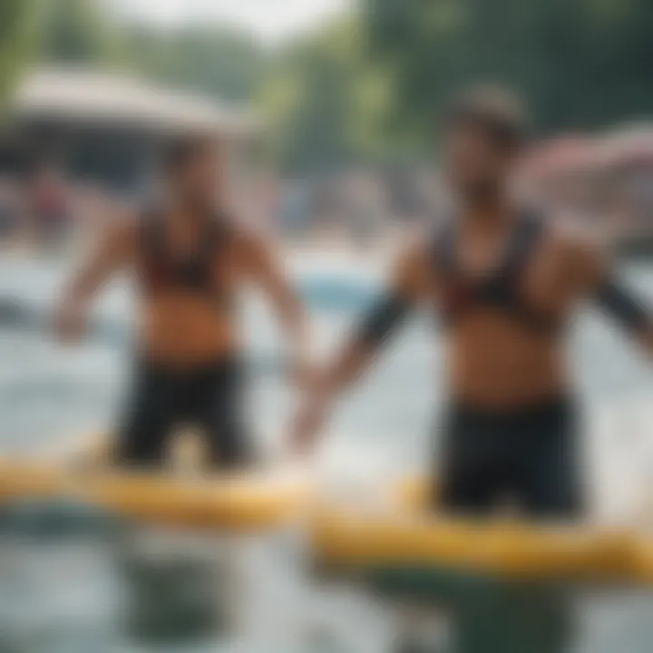 Group of enthusiasts enjoying various water sports with power boards