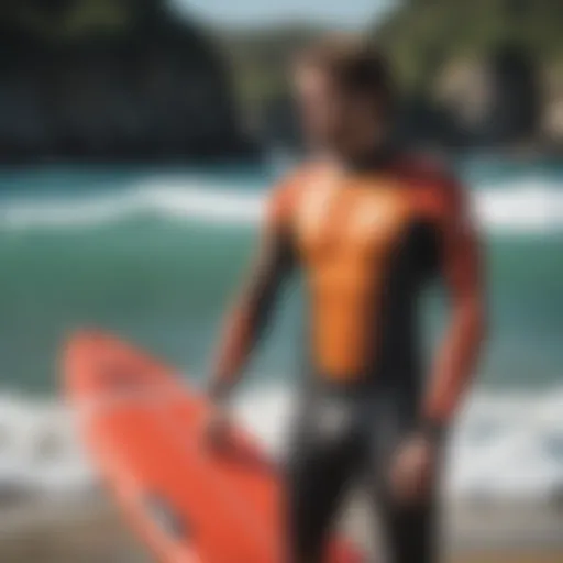 Diverse range of surfing wetsuits showcasing various designs and colors