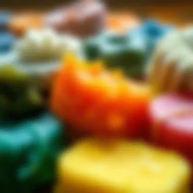 Different hardened waxes showcasing various textures and colors.