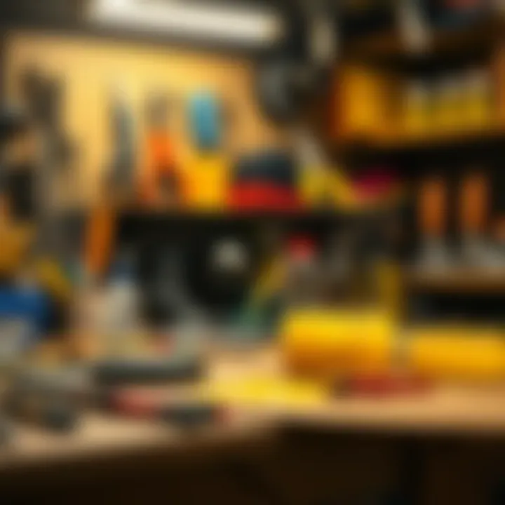 A workspace equipped with tools and safety gear for crafting wax.