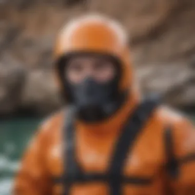 Close-up of the drysuit's buoyancy features, highlighting its safety aspects and user-friendly design.