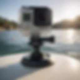 Curved adhesive mount securely attached to a surfboard