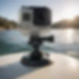 Secure Mount on Surfboard Curved adhesive mount securely attached to a surfboard