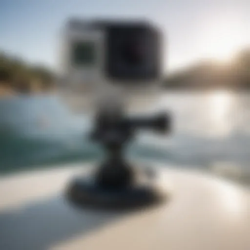 Secure Mount on Surfboard Curved adhesive mount securely attached to a surfboard