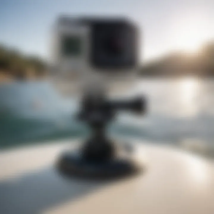 Secure Mount on Surfboard Curved adhesive mount securely attached to a surfboard