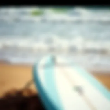 Decathlon Surf Board at the Beach Decathlon surf board displayed on a beach with waves in the background