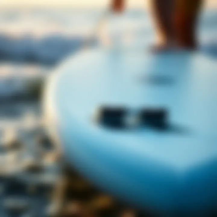 Performance Features of Decathlon Surf Board Close-up of the tail section of Decathlon surf board highlighting its performance features