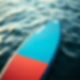 Top view of a Decathlon surf board showcasing its sleek design