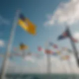 An array of nautical flags displaying various signals