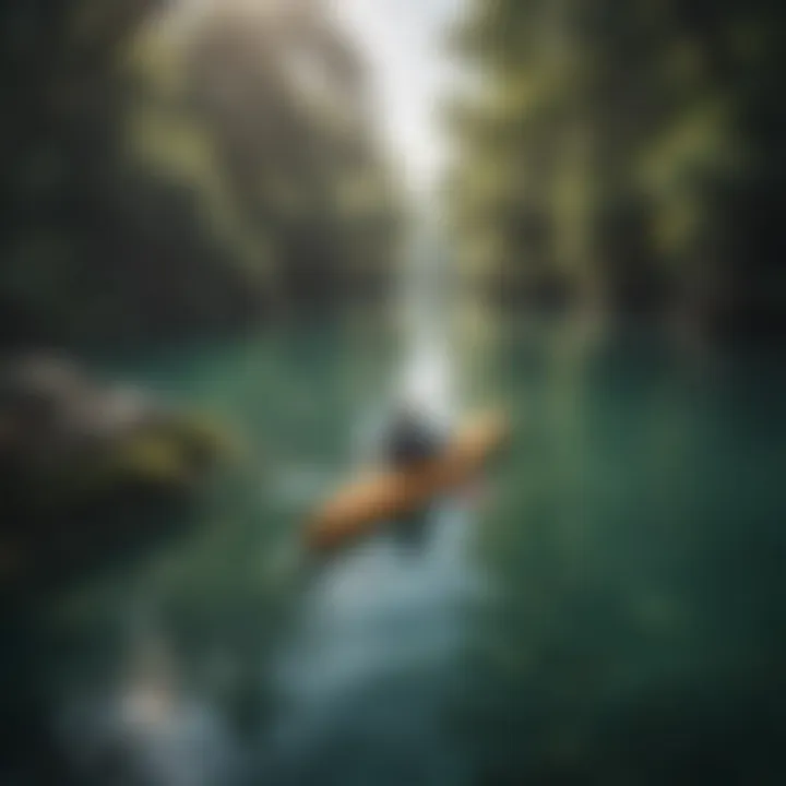 Kayaker navigating through serene waters with a paddle