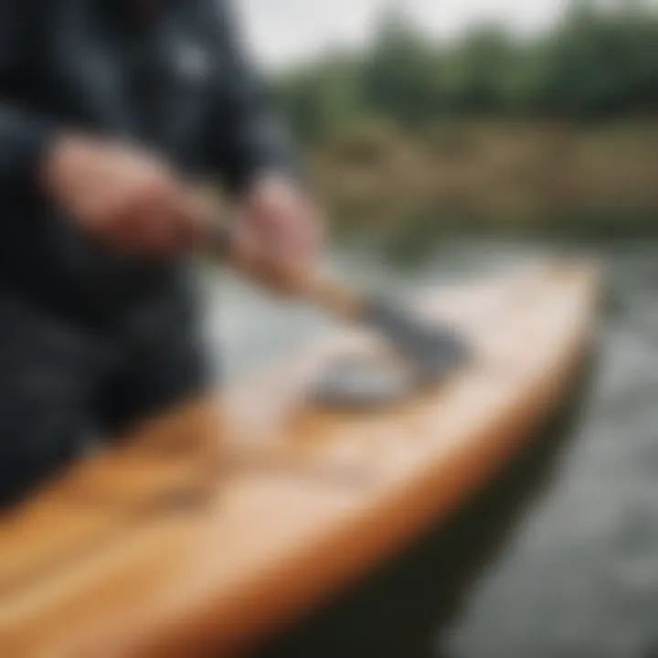 Close-up of paddle maintenance tools and techniques