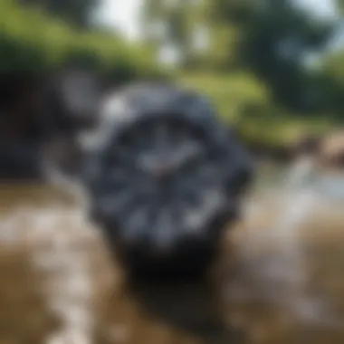 Waterproof watch in action during water sports