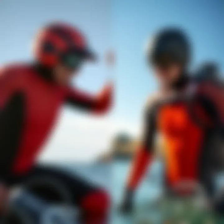 Side by side comparison of dry suit and wet suit