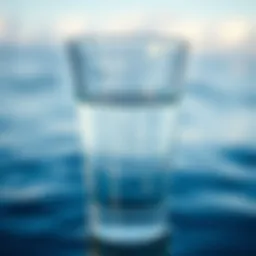 A close-up of a clear glass of water with reflections