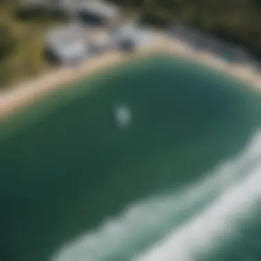 Aerial Perspective of the Surf Lagoon Aerial view of the Bristol Wavegarden showcasing the surf lagoon