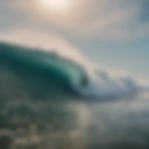 A breathtaking view of Cocoa Beach with surfers catching waves