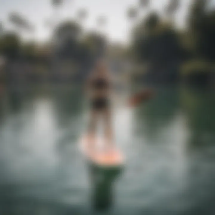 A serene paddleboard session on the calm waters of Long Beach