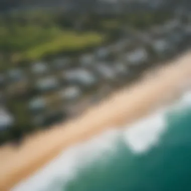 An aerial view of Haleiwa beach showcasing its surf breaks