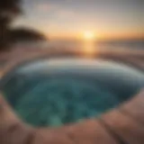 A serene salt water pool reflecting a sunset