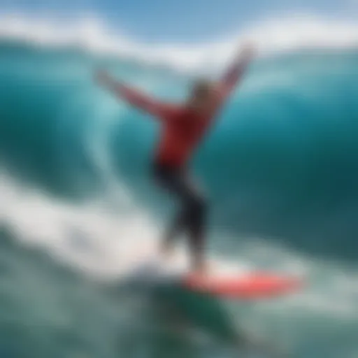 A close-up of a surfing simulator showcasing its wave technology