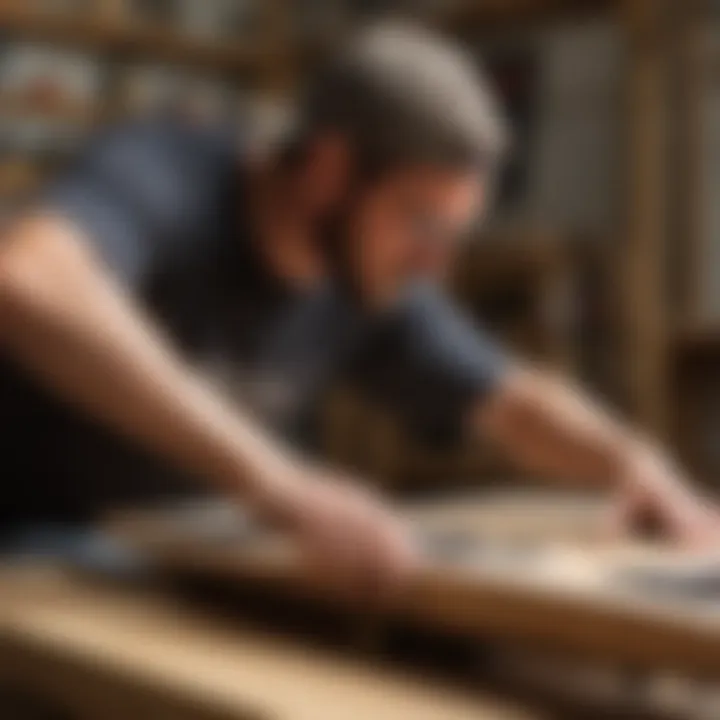 Craftsman working on a longboard, highlighting the craftsmanship and materials used in its construction