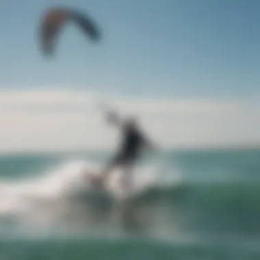 A kitesurfer gliding gracefully across the waves, showcasing the thrilling experience of water sports in Jericoacoara.