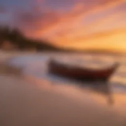 A breathtaking sunset view over Jericoacoara beach, highlighting the vibrant colors of the sky reflecting on the water.