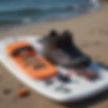 Foil boarding safety gear laid out, emphasizing safety in the sport.