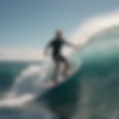 Water sports enthusiast demonstrating foil boarding technique on a wave.