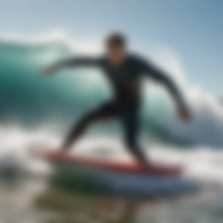 A rider executing a maneuver on a Morey bodyboard in powerful waves.