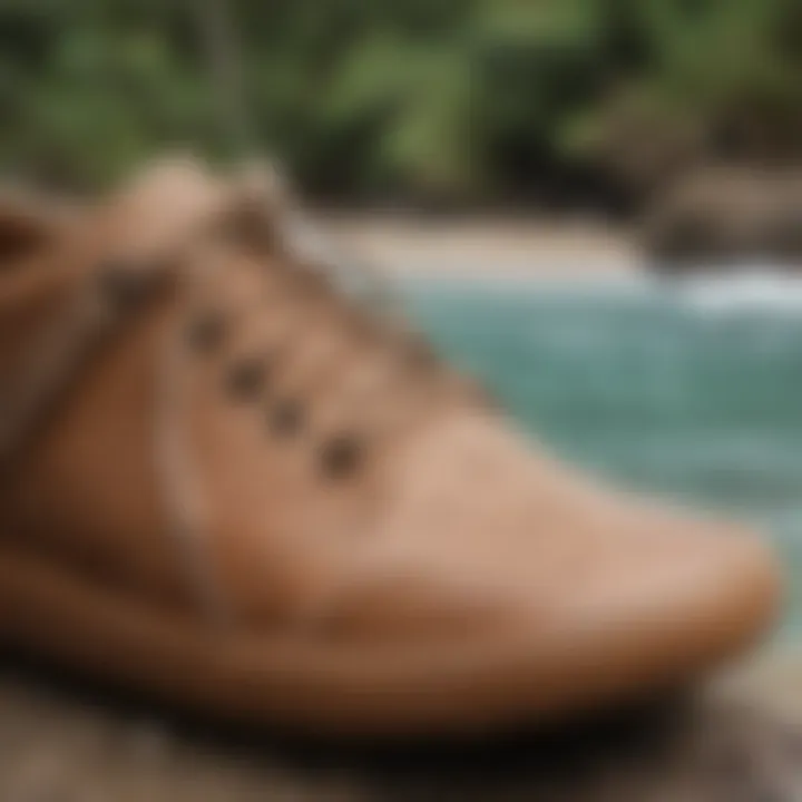 Close-up of the unique design features of Olukai Hokua footwear