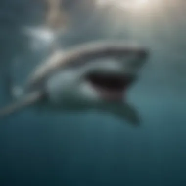 The Iconic Great White Shark A majestic great white shark gliding through clear waters