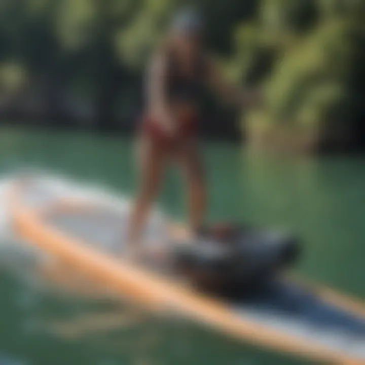 High-performance paddleboard motor in action on calm waters