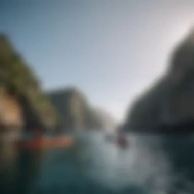 A serene scene of kayakers exploring the coastline